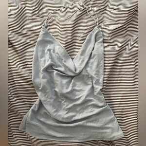 Light blue sparkly backless cowl neck top from urban outfitters
